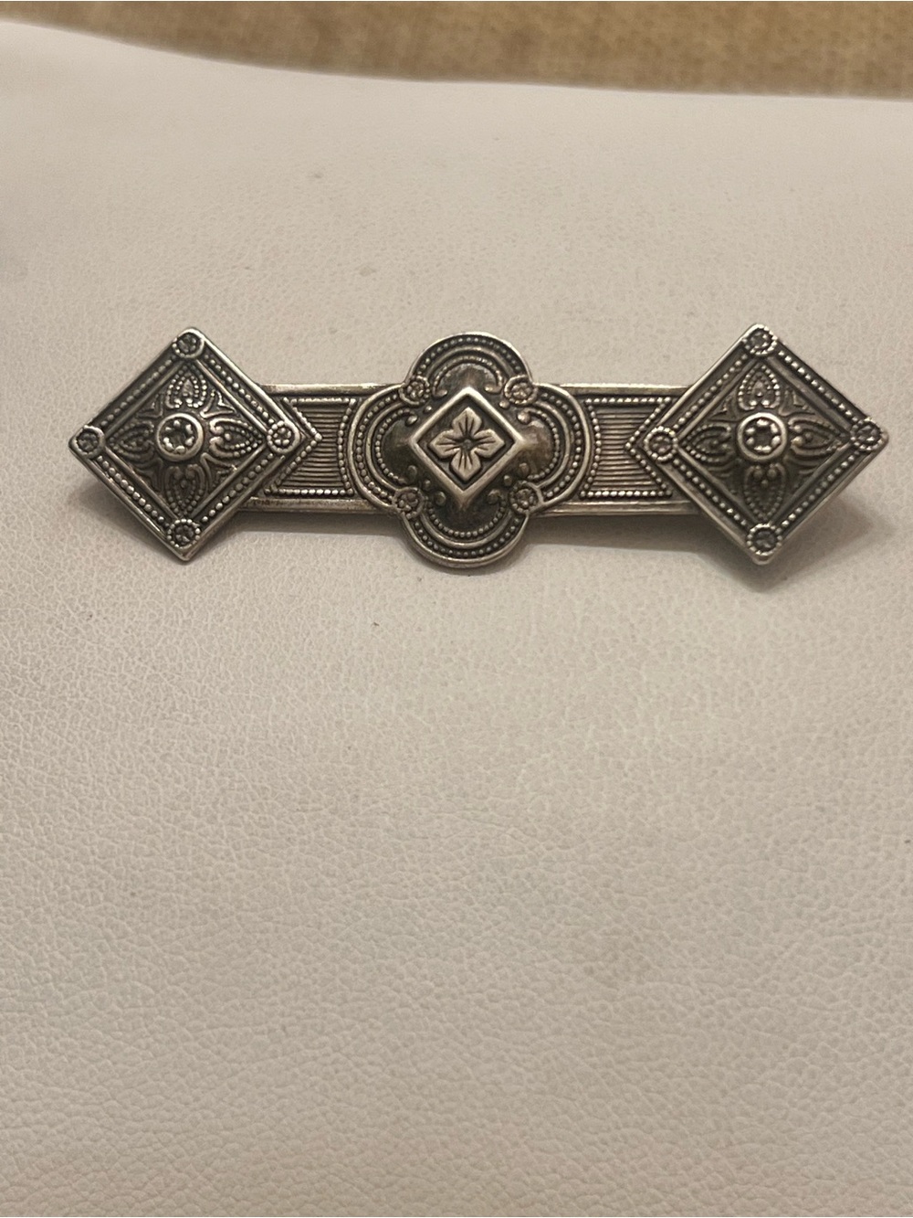 Silver-Tone Filigree Decorative Bar Brooch